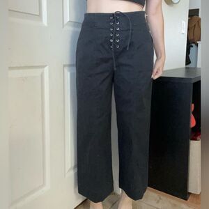 GAP Lace‎ Up High Rise Wide Leg Crop Pants Black Size 8 NEW